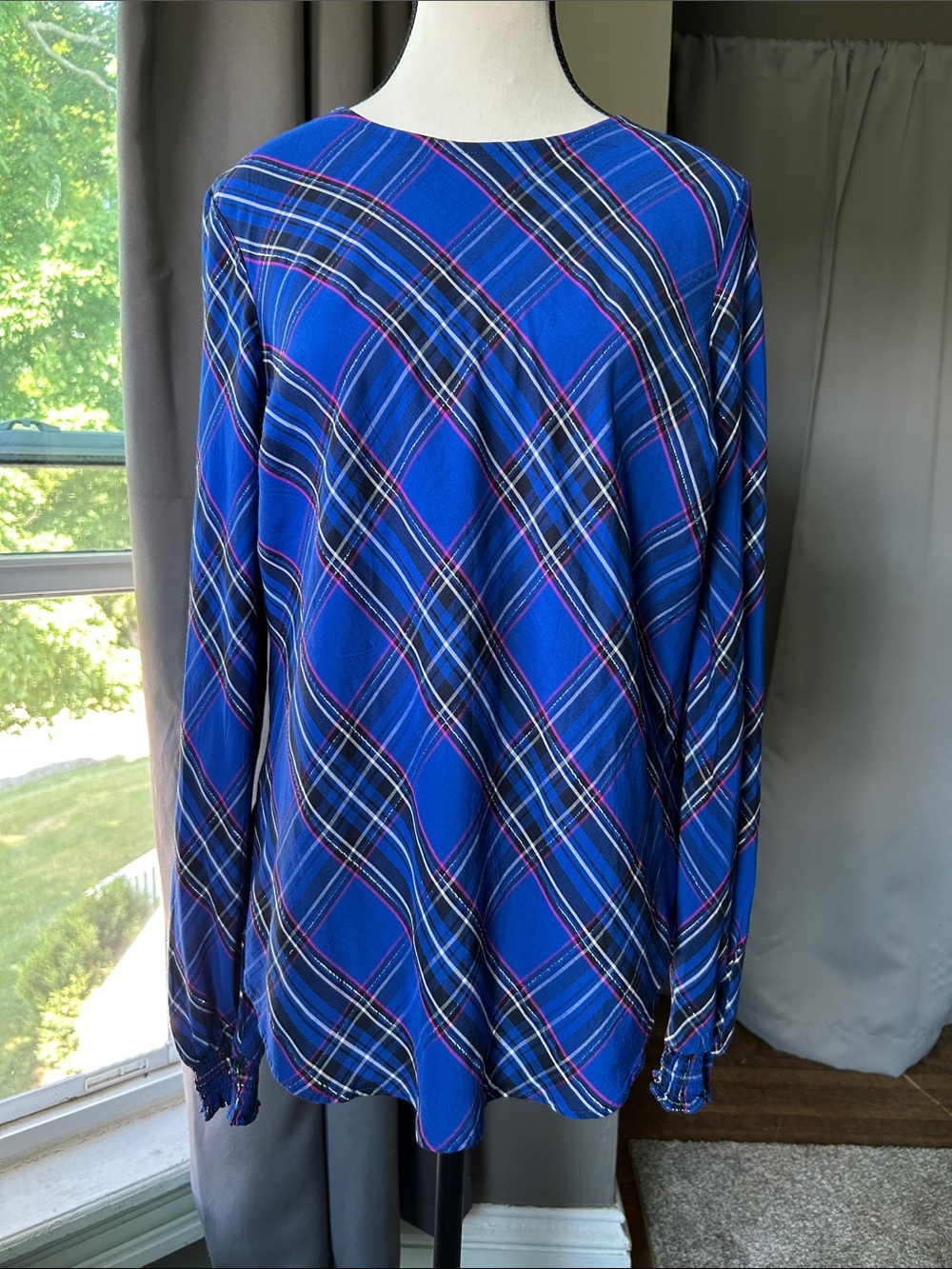 Talbots Royal Blue Plaid Long-Sleeve Blouse